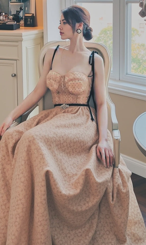 FLOWER MESH DOT MIDI DRESS IN PALE ORANGE