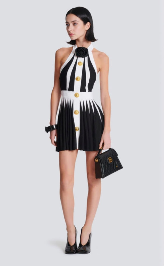 AIIZIE FLORAL-APPLIQUÉ PLEATED KNIT MINI DRESS - product image