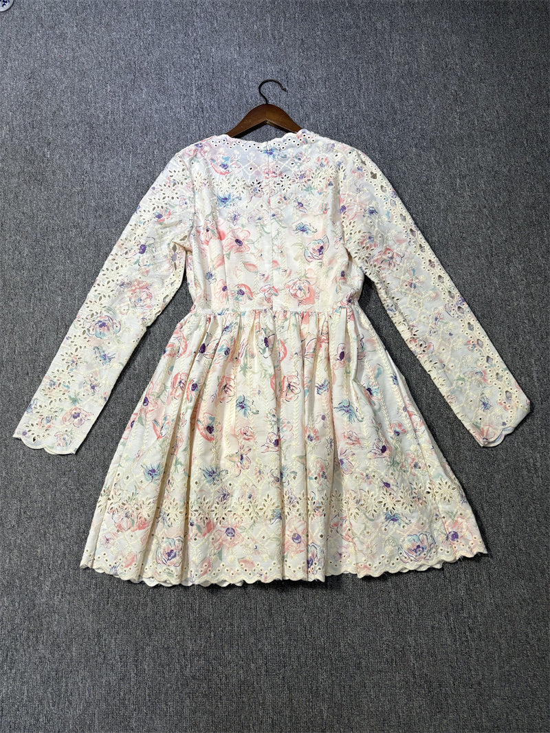 AIIZIE LACE DETAIL LONG SLEEVE V NECK MINI DRESS - product image