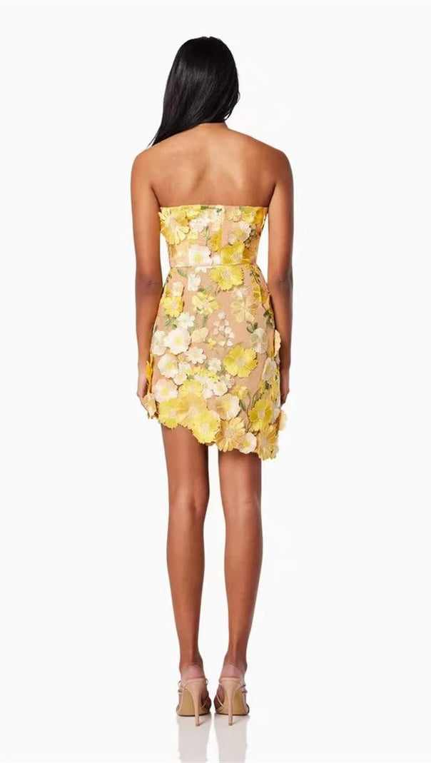 AIIZIE SOFT FLORAL TUBE TOP SHORT DRESS YELLOW - product image