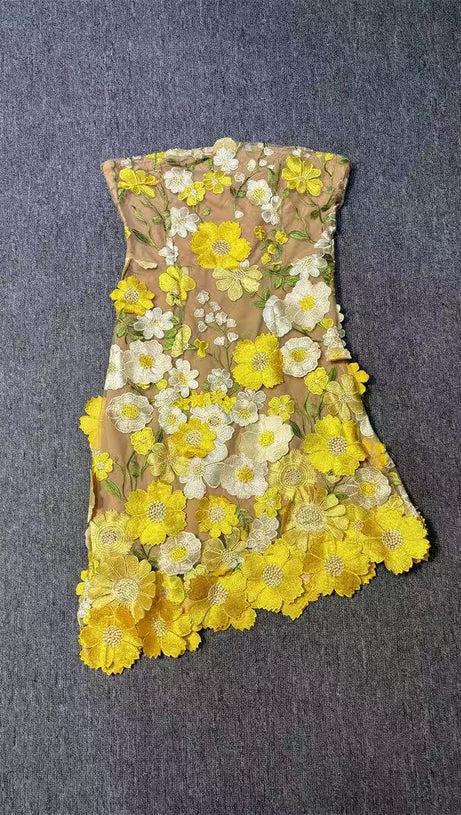 ABITO CORTO CON TOP A TUBINO FLOREALE MORBIDO GIALLO