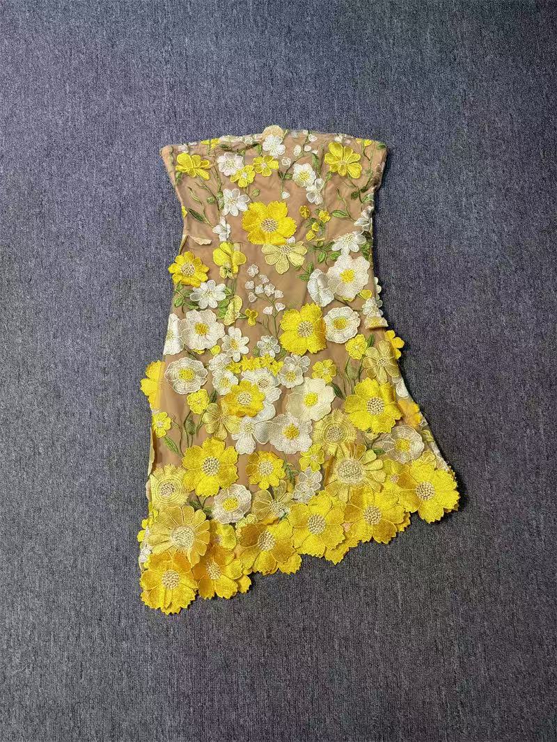 AIIZIE SOFT FLORAL TUBE TOP SHORT DRESS YELLOW - product image