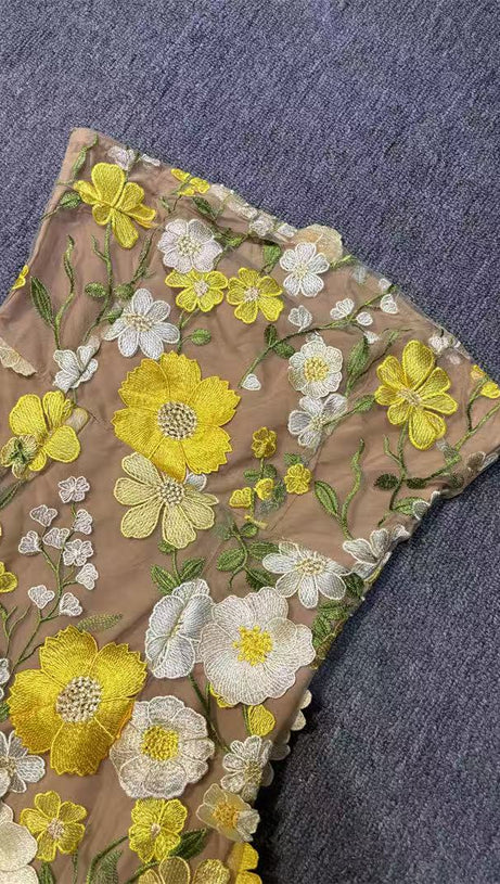 ABITO CORTO CON TOP A TUBINO FLOREALE MORBIDO GIALLO