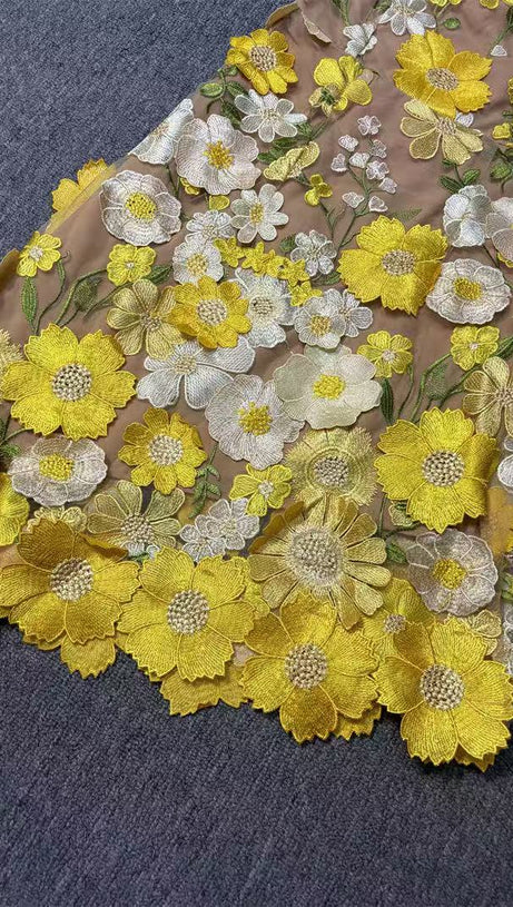 ABITO CORTO CON TOP A TUBINO FLOREALE MORBIDO GIALLO