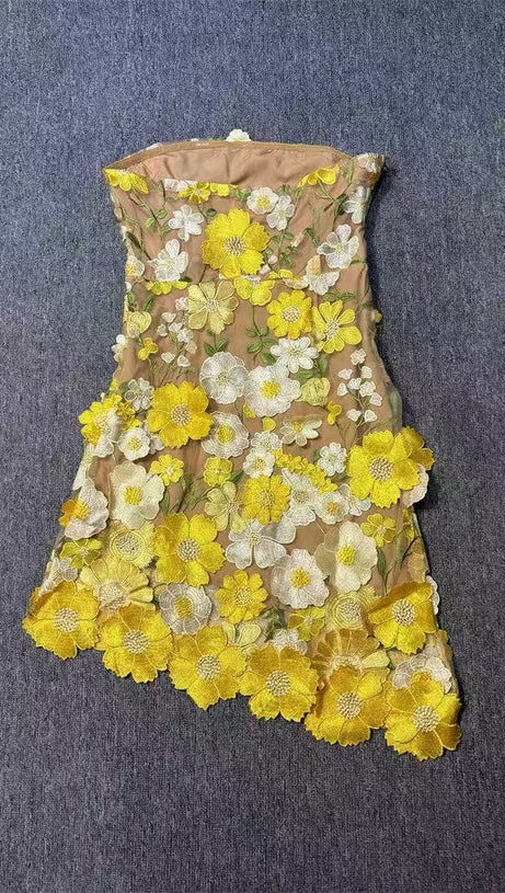 ABITO CORTO CON TOP A TUBINO FLOREALE MORBIDO GIALLO