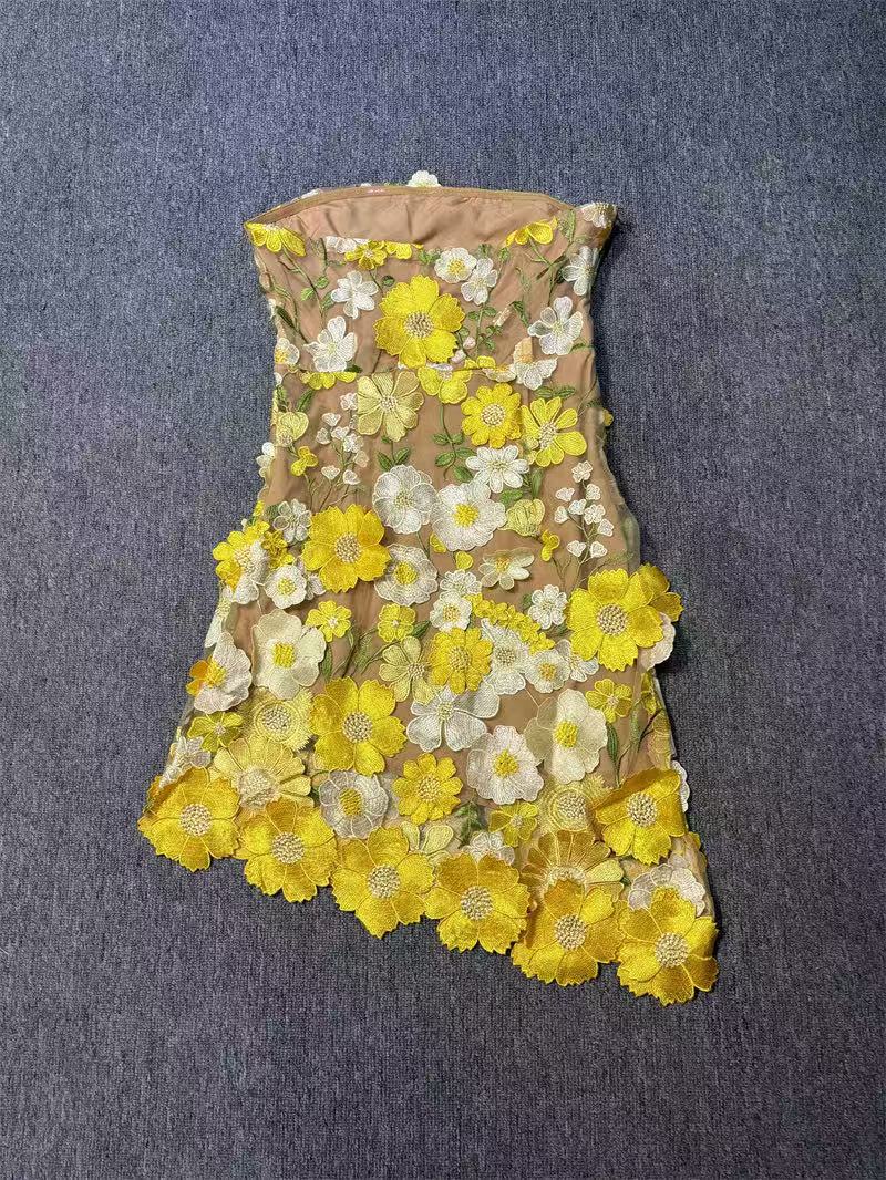 AIIZIE SOFT FLORAL TUBE TOP SHORT DRESS YELLOW - product image