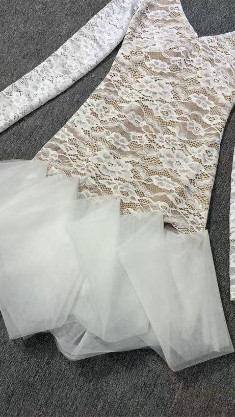 SEXY DEEP V OPEN BACK WHITE LACE MINI DRESS