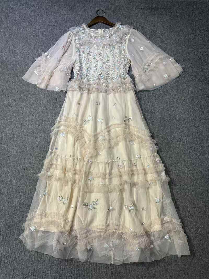 Fairy Embroidery Floral Mesh Long Skirt