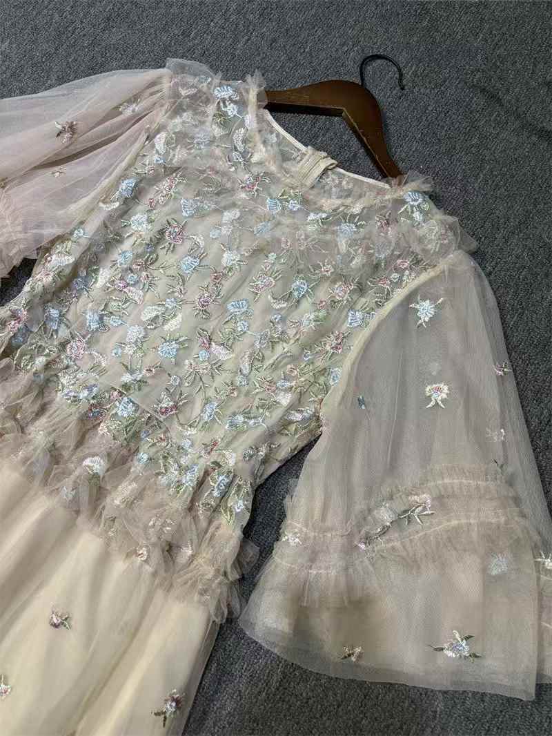 Fairy Embroidery Floral Mesh Long Skirt