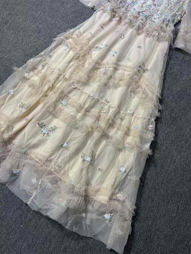 Fairy Embroidery Floral Mesh Long Skirt