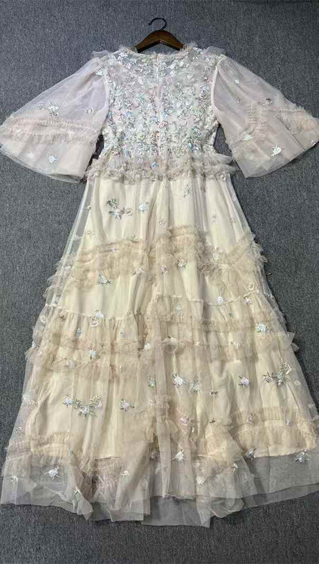 GONNA LUNGA IN RETE FLOREALE CON RICAMO FATA