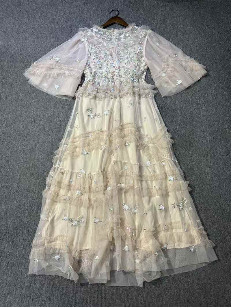 AIIZIE FAIRY EMBROIDERY FLORAL MESH LONG SKIRT - product image