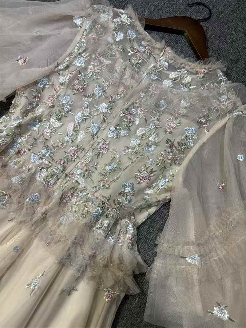 Fairy Embroidery Floral Mesh Long Skirt