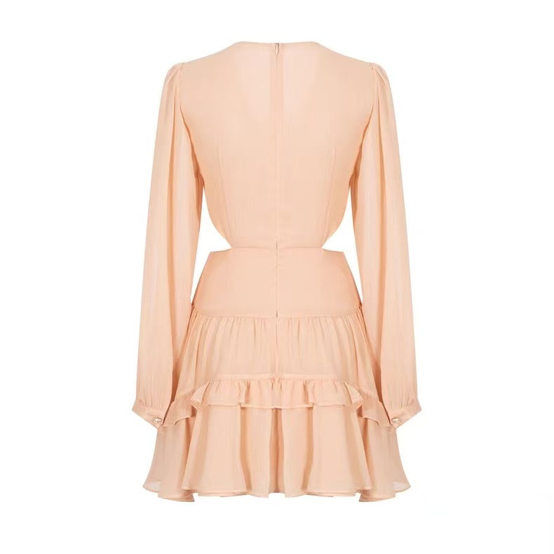 V-NECK FAIRY SILK WAIST-BARING MINI DRESS