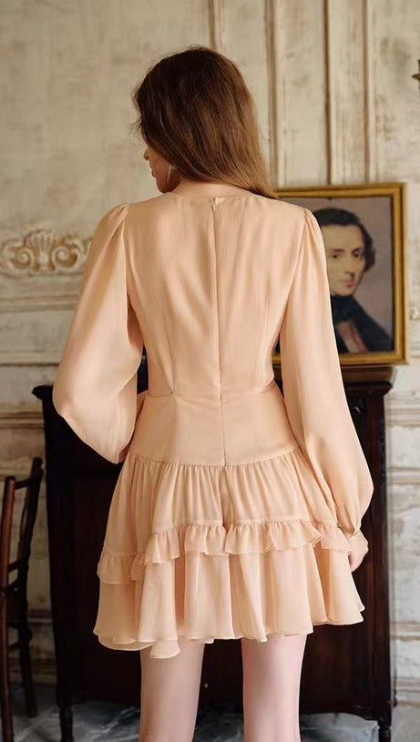 V-NECK FAIRY SILK WAIST-BARING MINI DRESS