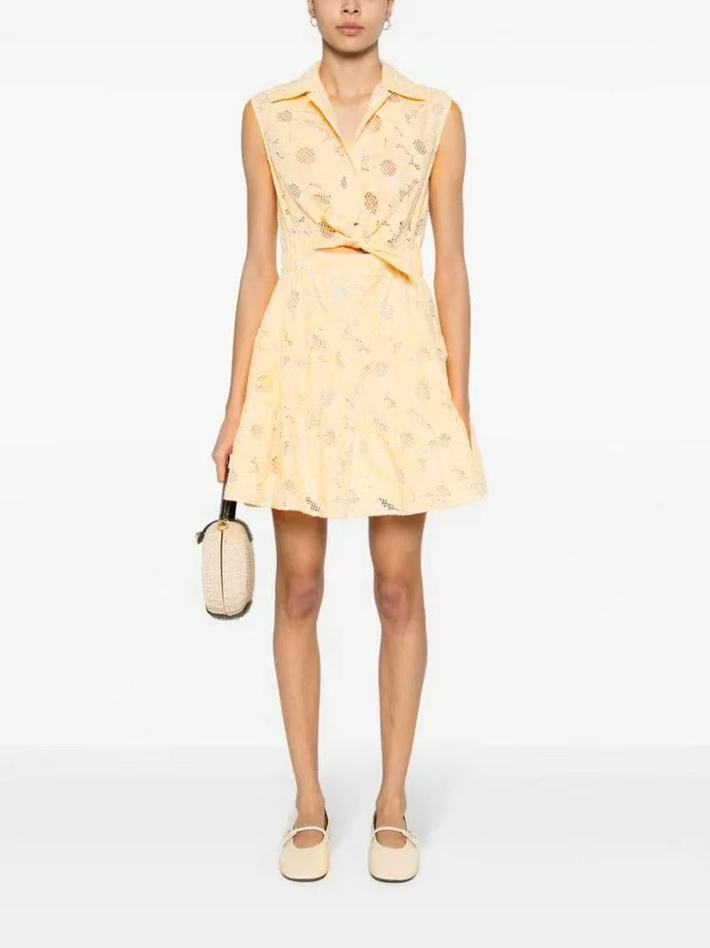 AIIZIE HOLLOW FLOWER TEMPERAMENT SLEEVELESS MINI DRESS· - product image