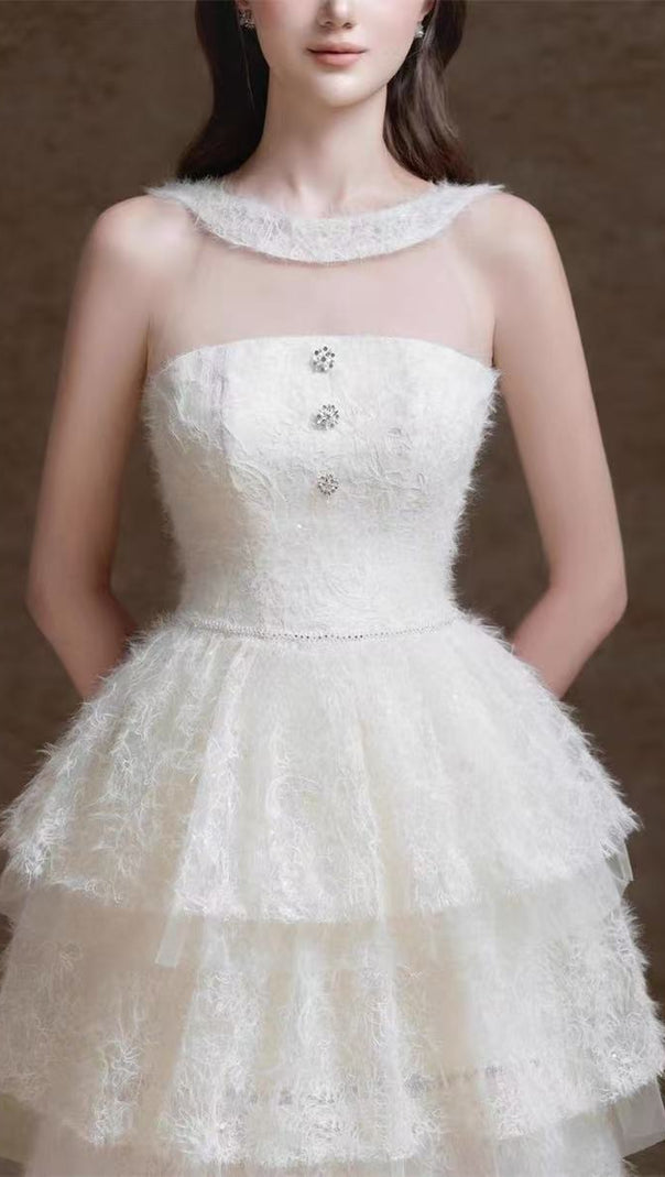 AIIZIE WHITE SLEEVELESS CAKE MIDI DRESS - product image