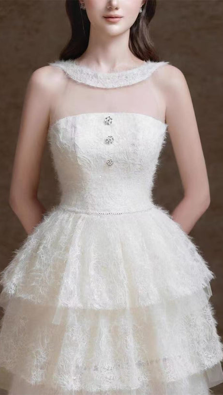 Weißes ärmelloses Cake-Midikleid 