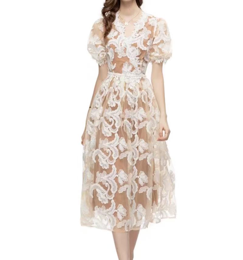AIIZIE ELEGANT AND GRACEFUL MESH EMBROIDERED MIDI DRESS - product image