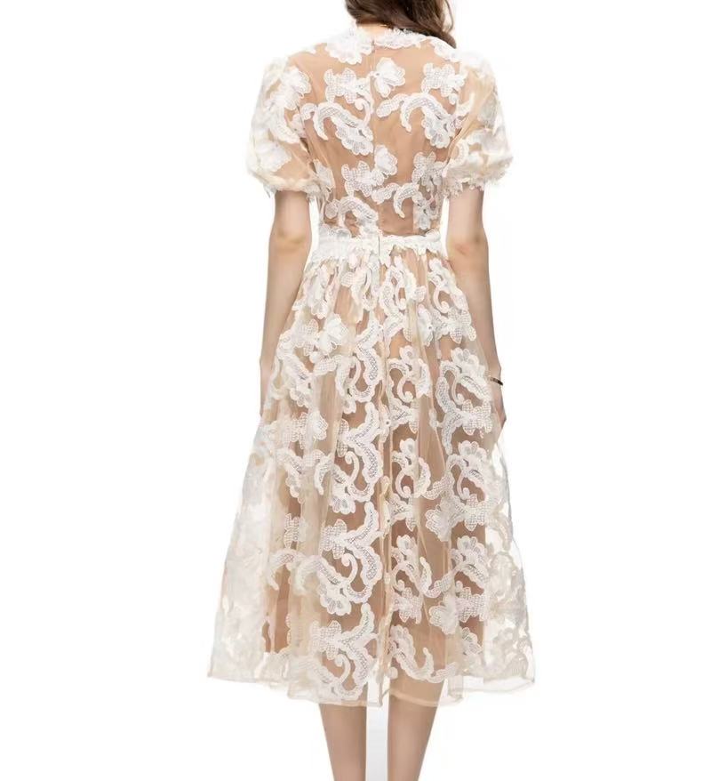 AIIZIE ELEGANT AND GRACEFUL MESH EMBROIDERED MIDI DRESS - product image