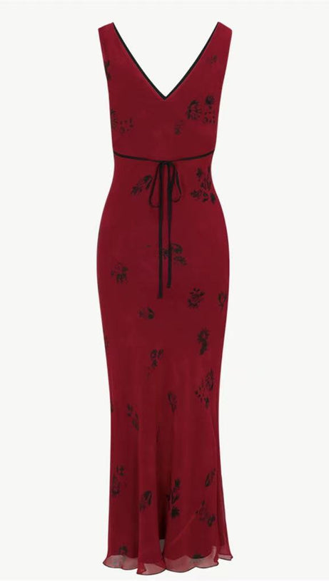 ABITO LUNGO BORDEAUX SLIM FIT CON SCOLLO A V E FIANCHI ADERENTI