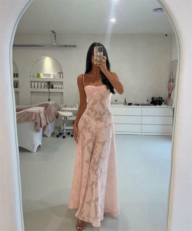 AIIZIE SLING 3D FLORAL MAXI DRESS IN PINK - product image