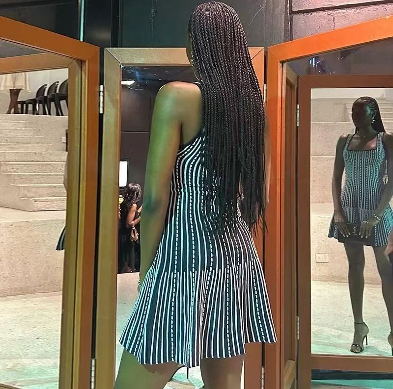 STRIPED KNITTED MINI DRESS WITH STRAPS