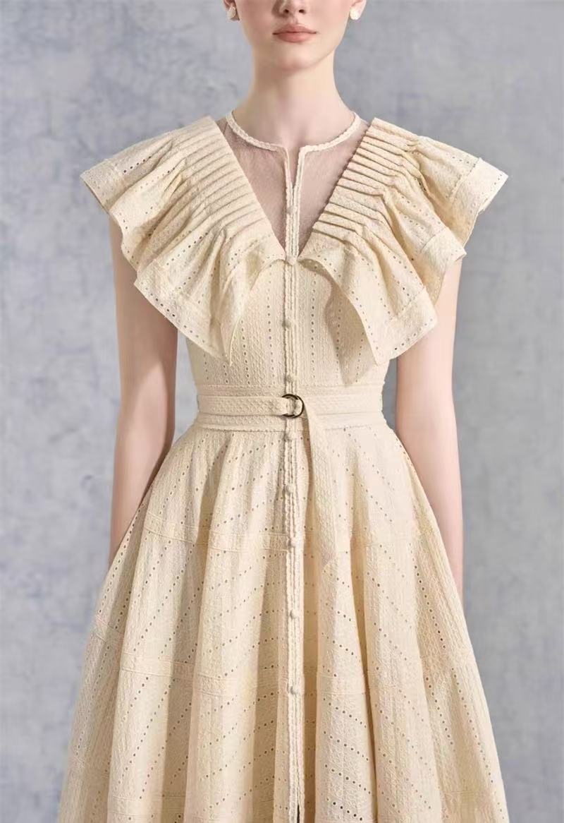 FLYING SLEEVE RUFFLE MIDI DRESS