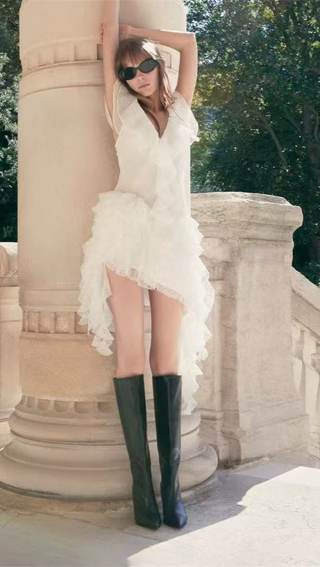 IRREGULAR WHITE LACE MINI DRESS