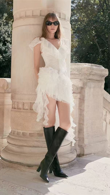 IRREGULAR WHITE LACE MINI DRESS