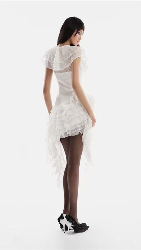IRREGULAR WHITE LACE MINI DRESS
