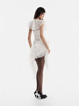 IRREGULAR WHITE LACE MINI DRESS