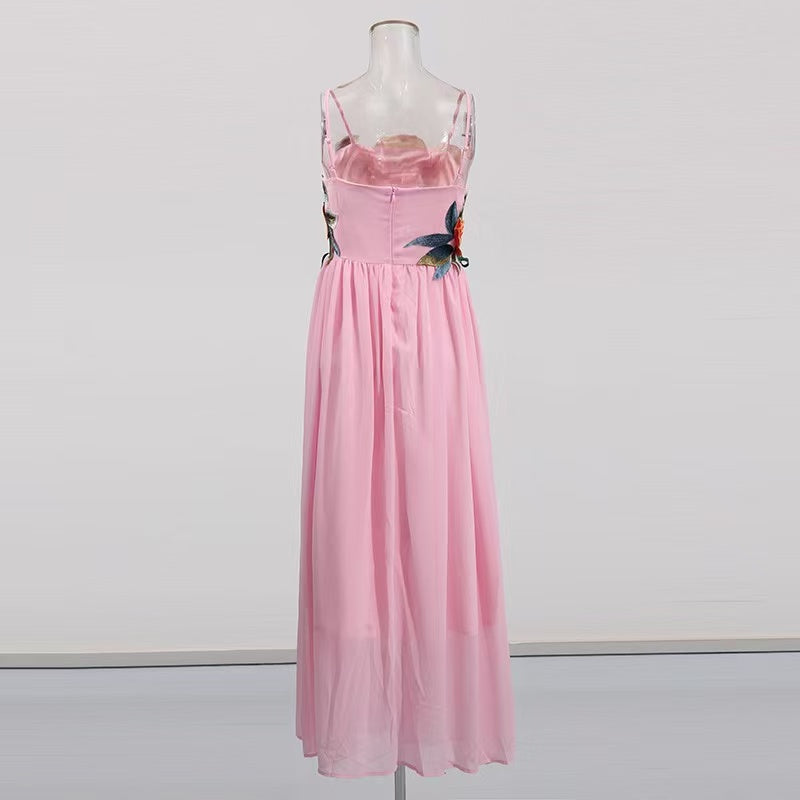 JOANN APPLIQUÉ CAMELLIA FLORAL MAXI DRESS IN PINK