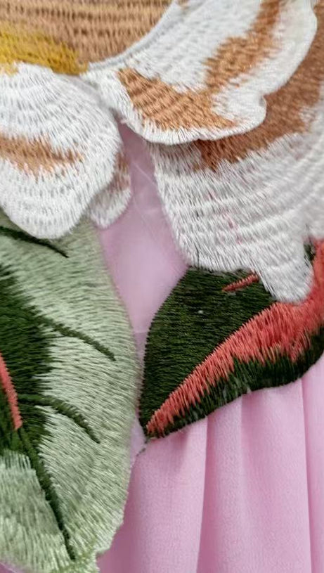 JOANN APPLIQUÉ CAMELLIA FLORAL MAXI DRESS IN PINK