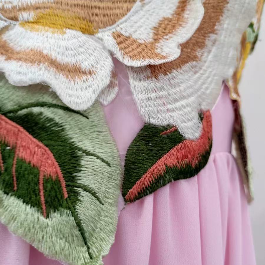 AIIZIE JOANN APPLIQUÉ CAMELLIA FLORAL MAXI DRESS IN PINK - product image