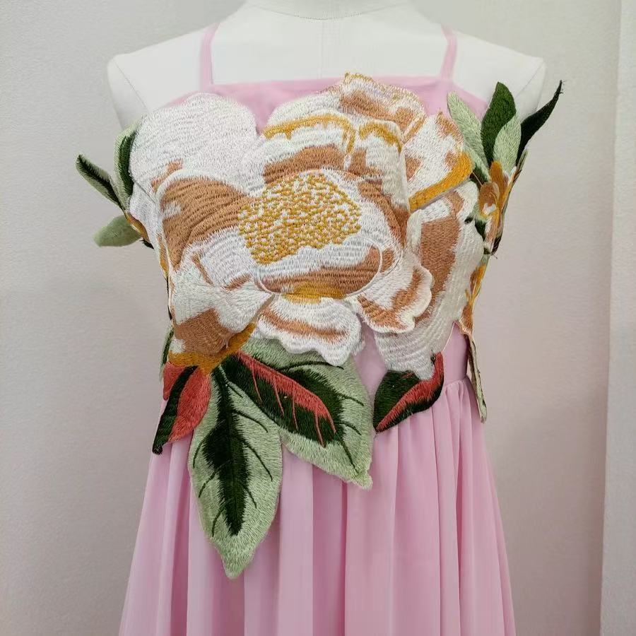AIIZIE JOANN APPLIQUÉ CAMELLIA FLORAL MAXI DRESS IN PINK - product image