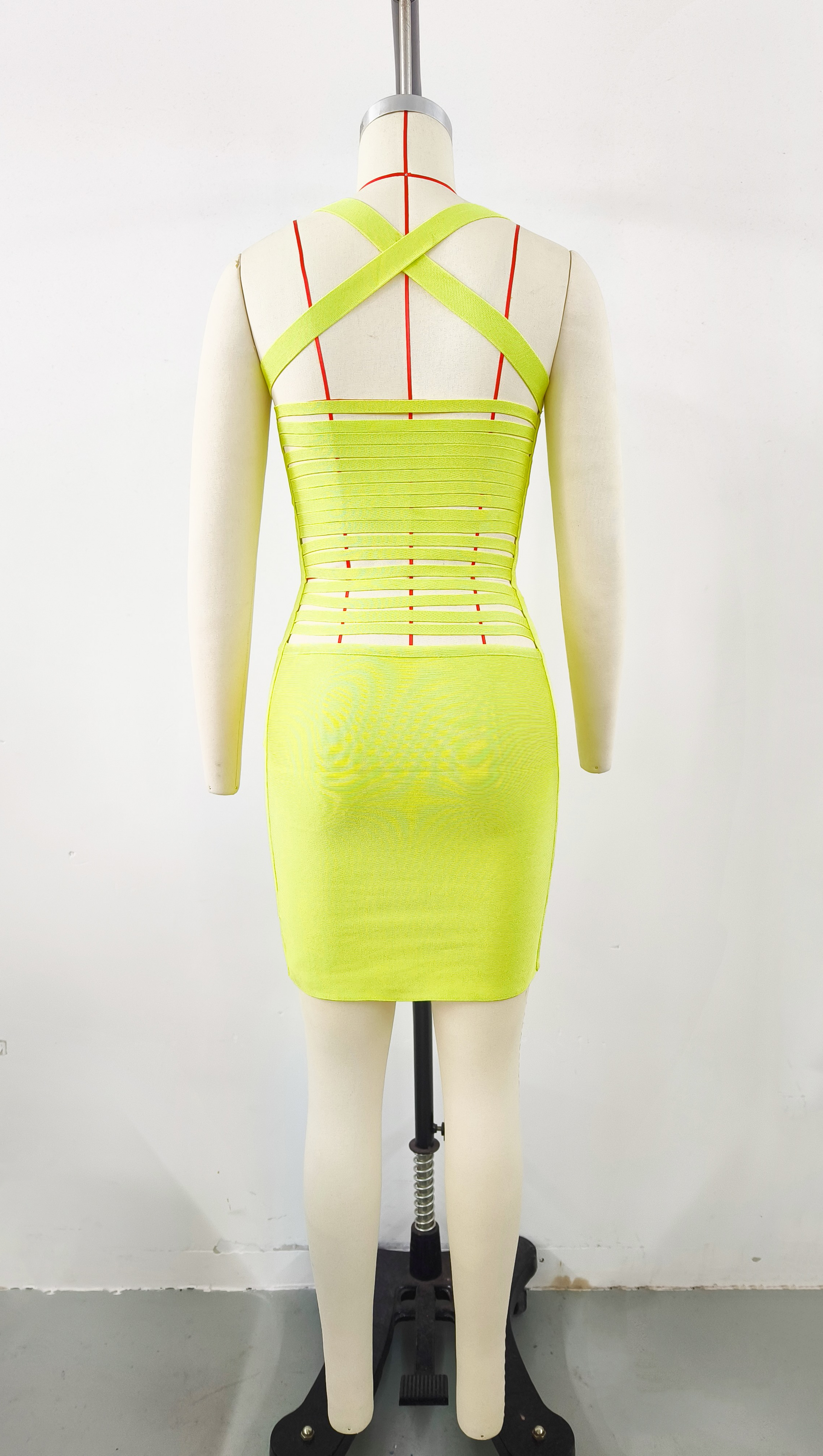 AIIZIE YELLOW-GREEN TIGHT BANDAGE MINI DRESS - product image