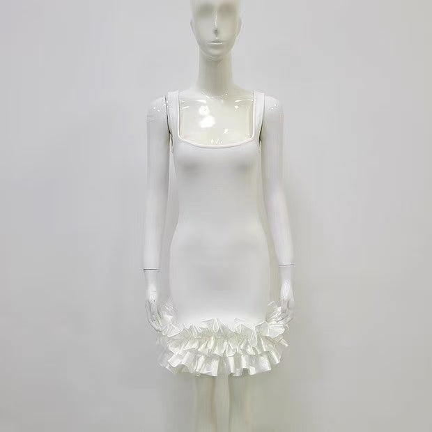 IVORY RUFFLE HEM DRESS