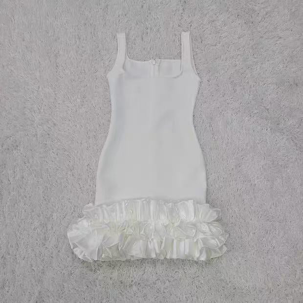 IVORY RUFFLE HEM DRESS