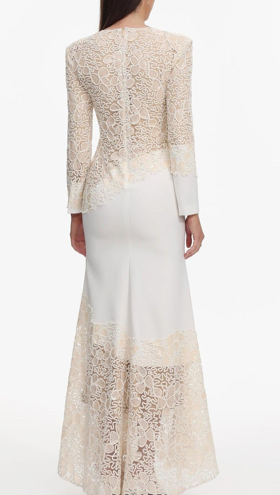 jacqueline Beige lace Embroidered long sleeve Maxi Dress