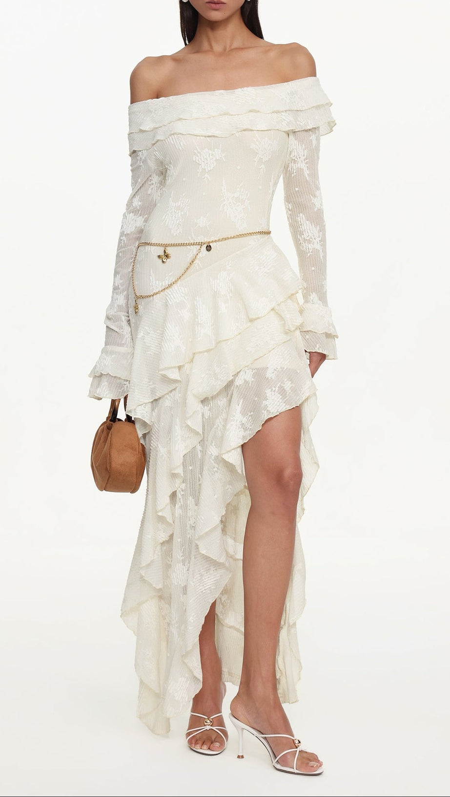 Tahoe One Shoulder Long Sleeve Asymmetric Ruffle Knit Maxi Dress