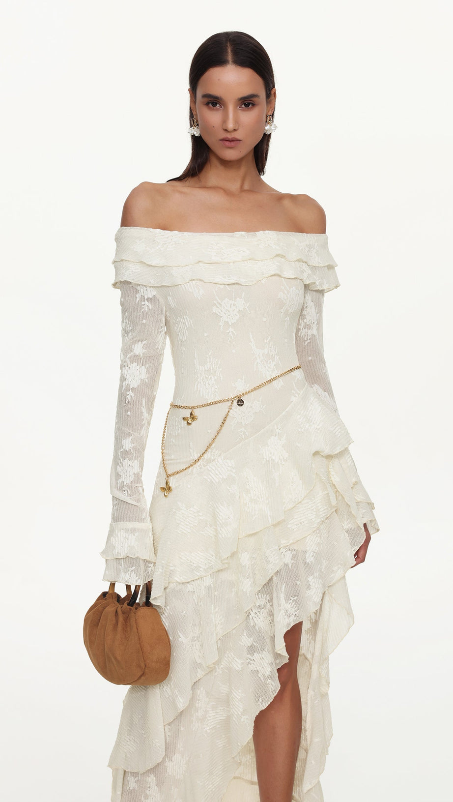 Tahoe One Shoulder Long Sleeve Asymmetric Ruffle Knit Maxi Dress