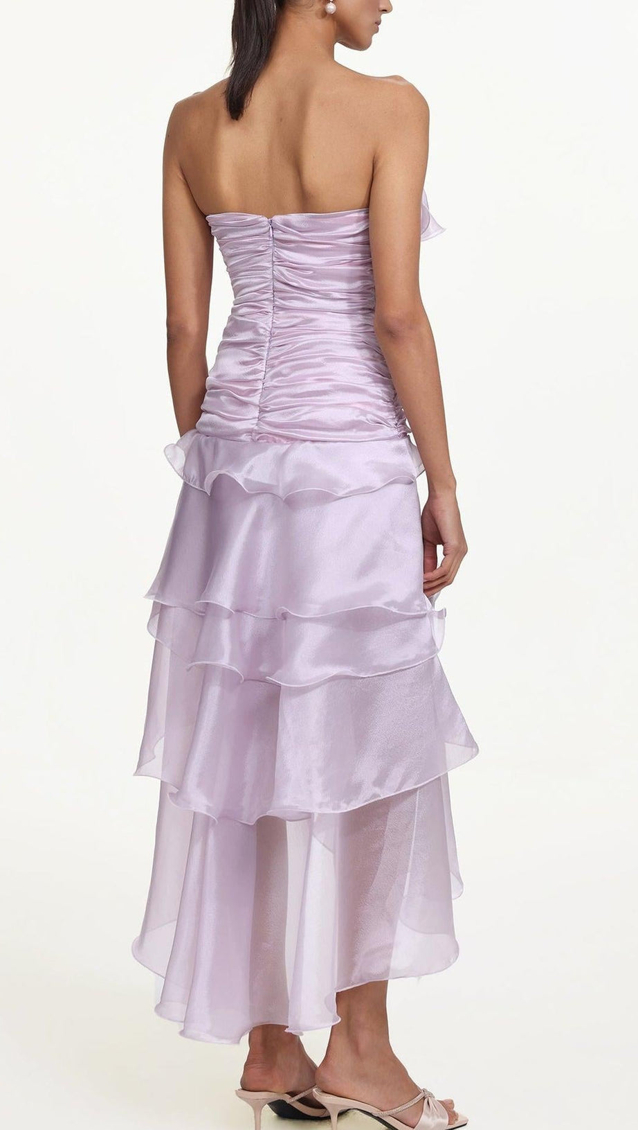 Jellay Strapless Asymmetric Ruffle High Slit Maxi Dress