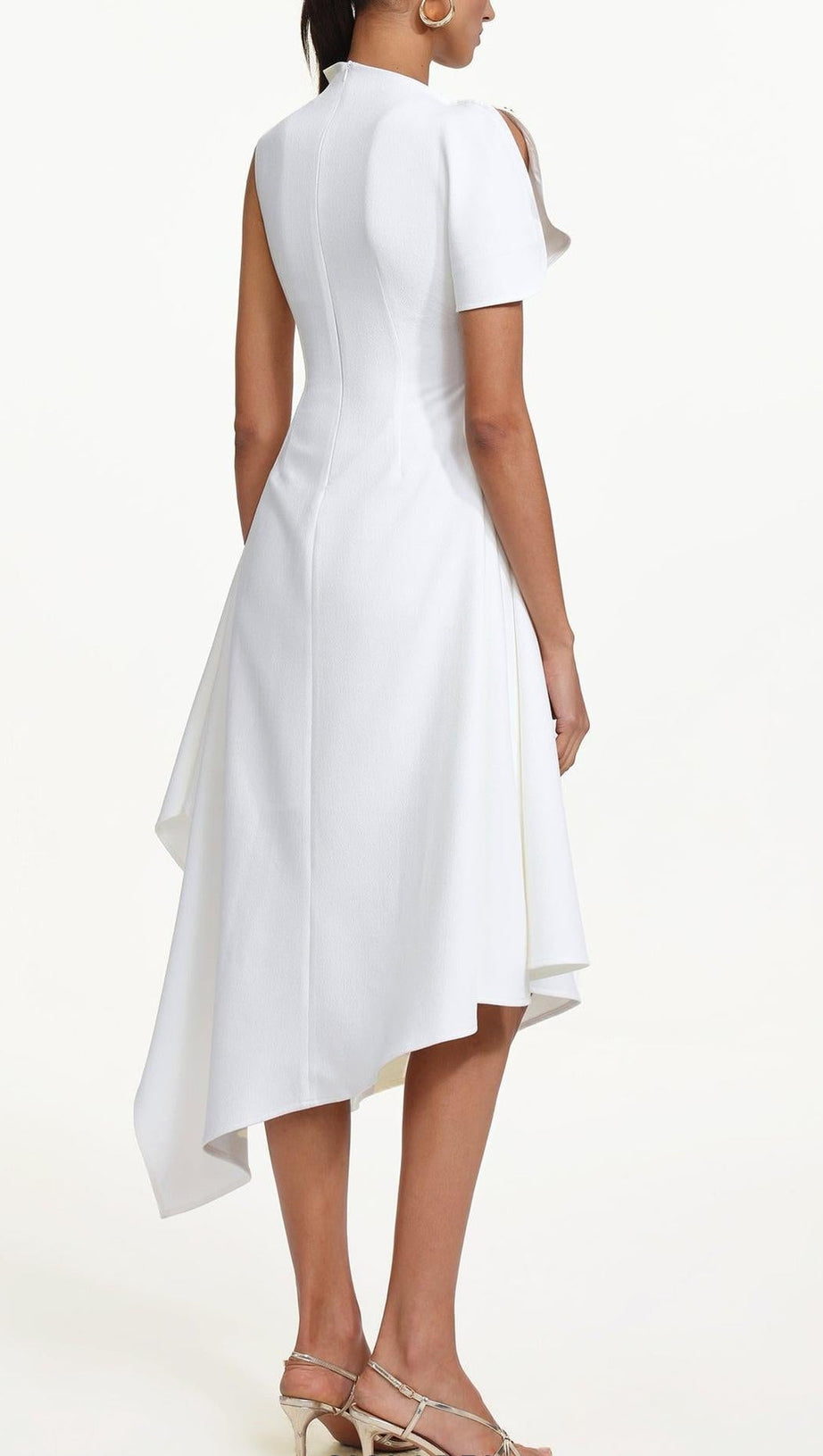 Weren white High Neck Asymmetric Maxi Dress