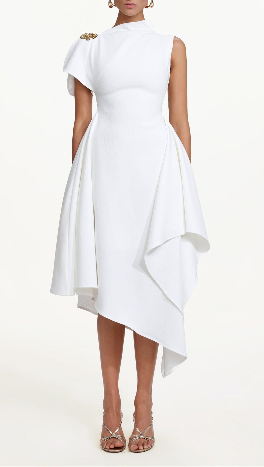 Weren white High Neck Asymmetric Maxi Dress