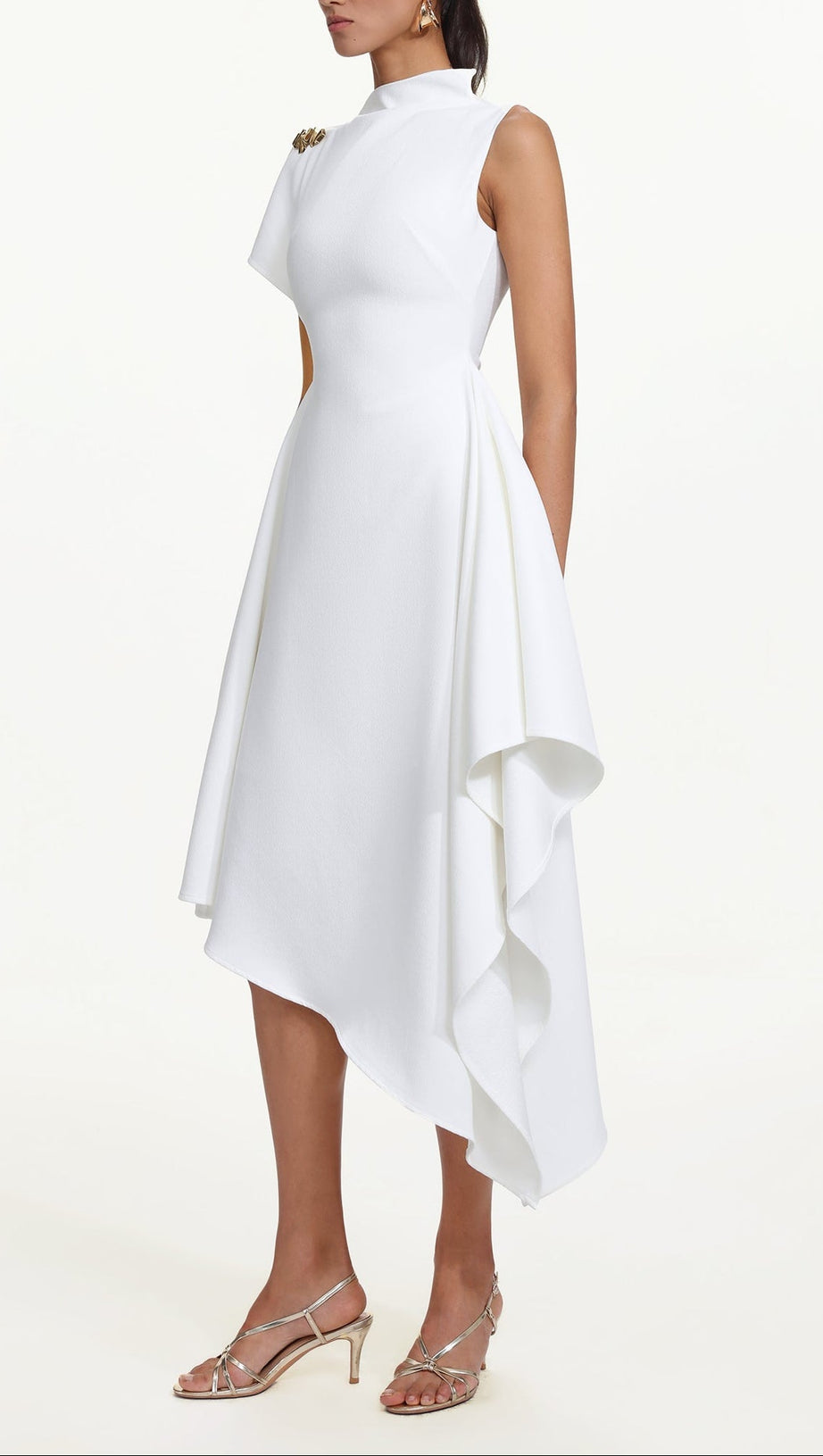Weren white High Neck Asymmetric Maxi Dress
