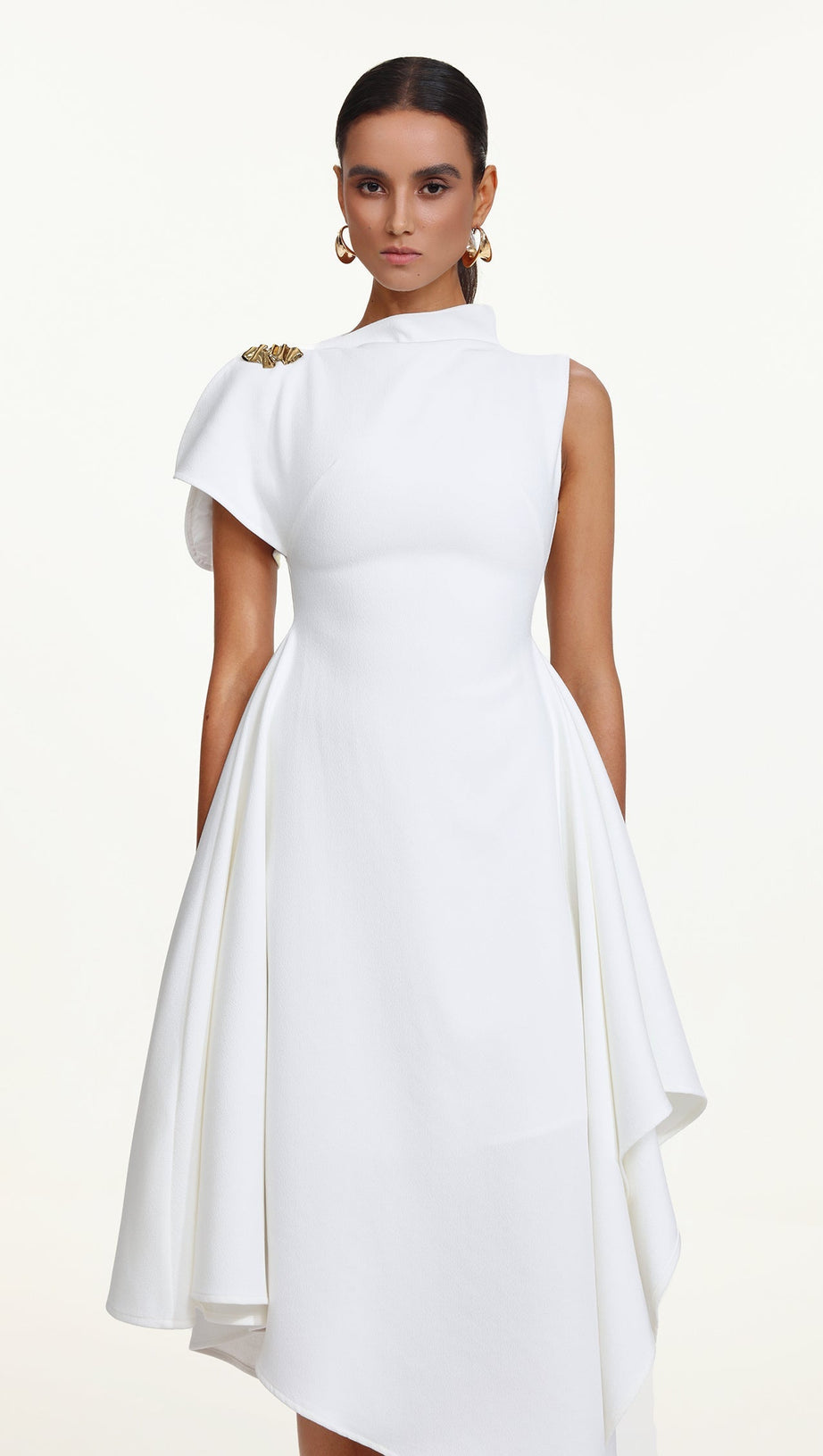 Weren white High Neck Asymmetric Maxi Dress