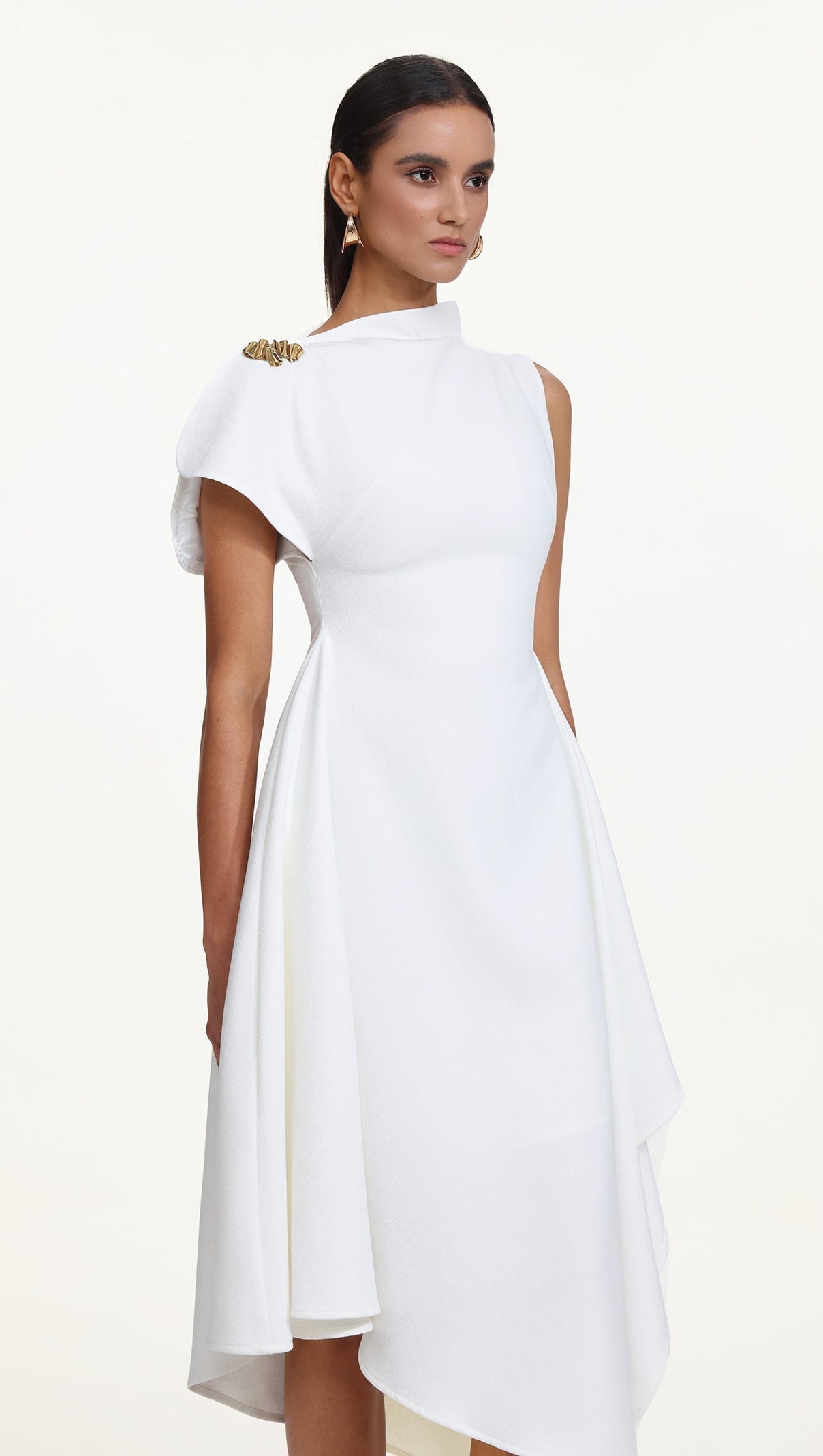 AIIZIE Weren white High Neck Asymmetric Maxi Dress - product image