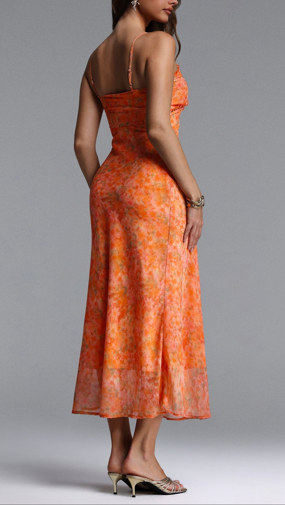 Ienee Sleeveless Ruffle Floral Print Woven Maxi Dress