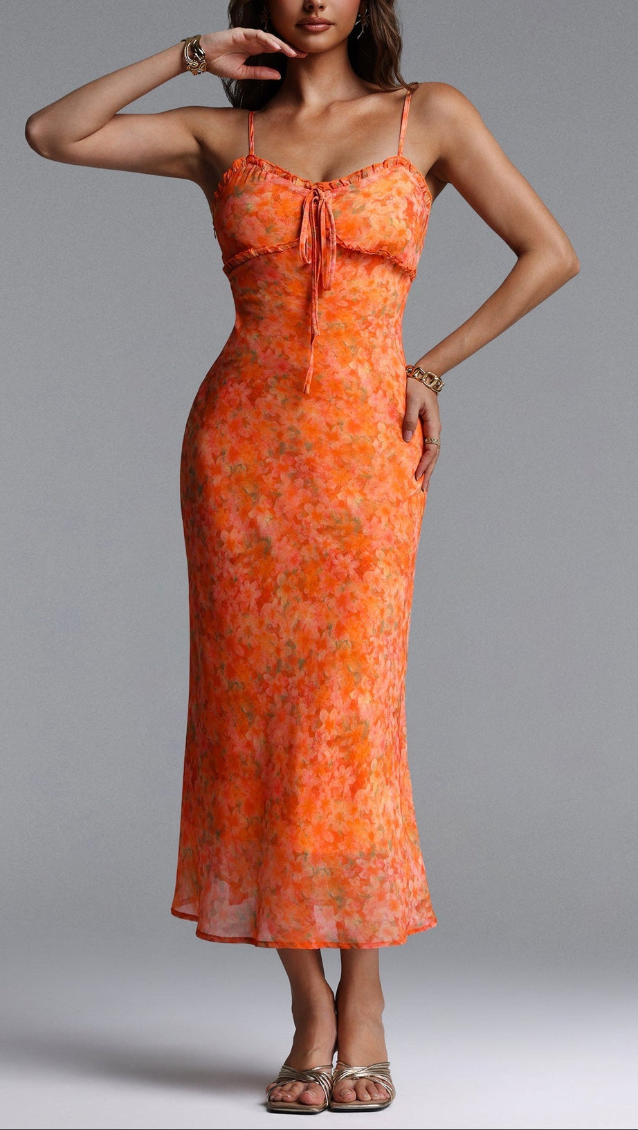 Ienee Sleeveless Ruffle Floral Print Woven Maxi Dress